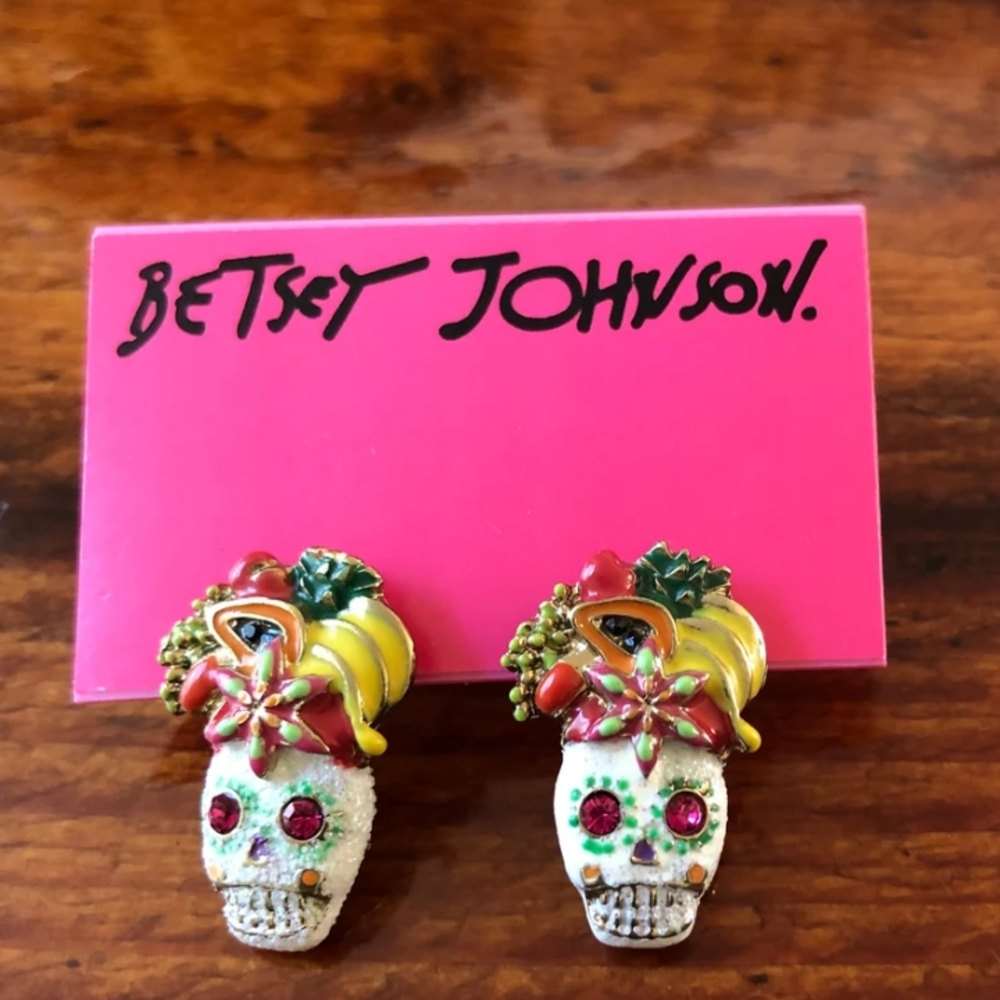 Betsey Johnson Skull Earrings with Colorful Accents